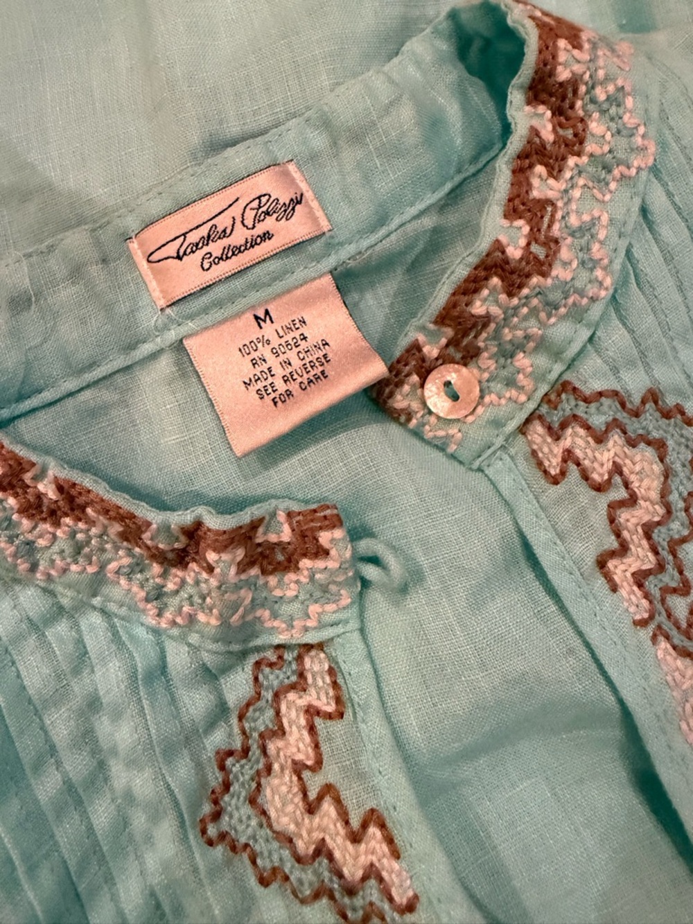 Linen Embroidered Tunic - Mint Blue - Picture 4 of 8